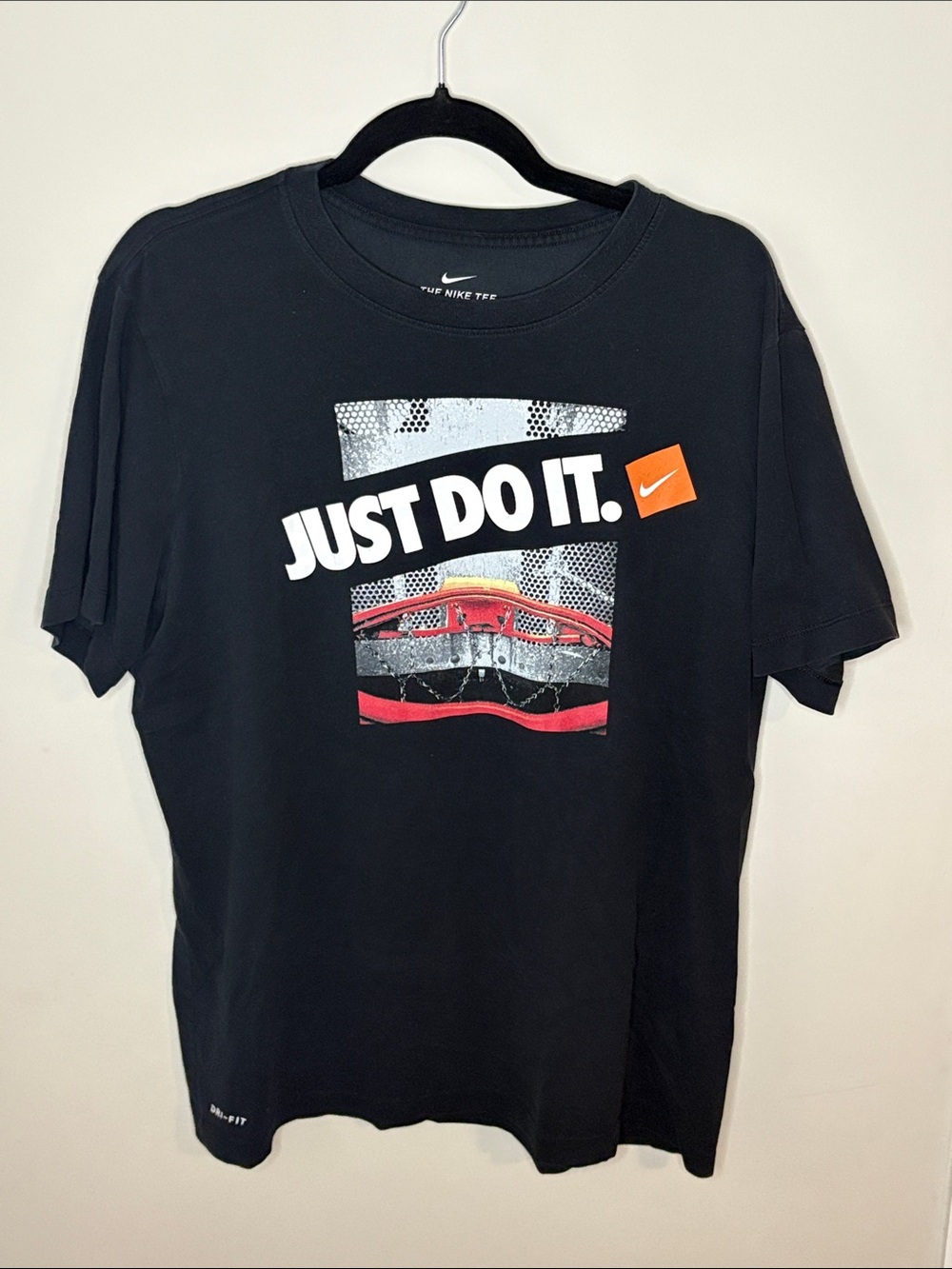 Nike Black Short-Sleeve 'Just Do It' Graphic Tee with Orange Accent